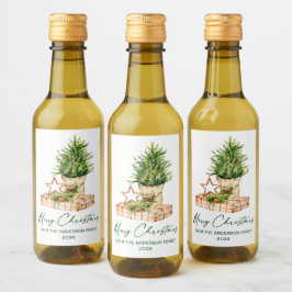 水の色ミニマルなクリスマス書道ミニ ワインラベル