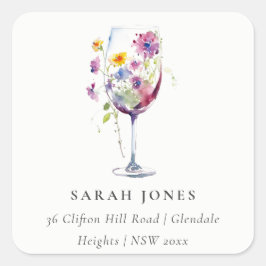 水の色ミニマルフローラワインガラスアドレス スクエアシール