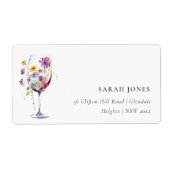 水の色ミニマルフローラワインガラスアドレス ラベル (正面)