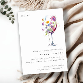 水の色ミニマルフローラワイングラスのカップラーシャワー 招待状