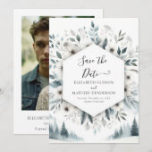 水の色ミニマル山結婚の セーブザデート (正面/裏面)