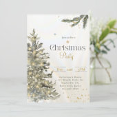 水の色ミュートされたクリスマスツリーのクリスマスパーティー 招待状 (スタンド正面)