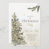 水の色ミュートされたクリスマスツリーのクリスマスパーティー 招待状 (正面/裏面)