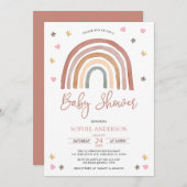 水の色ミュートされたトーンボホレインボーベビーシャワー 招待状 (正面/裏面)