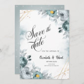 水の色ミントグリーンバラ日付を保存 セーブザデート (正面/裏面)