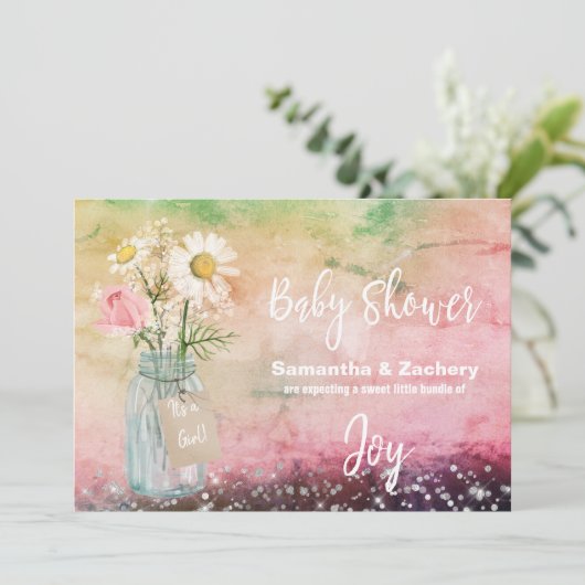 *~*水の色メイスンジャーフローラ素朴ベビーシャワー 招待状 (スタンド正面)