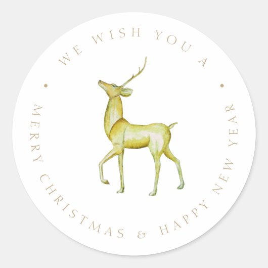 水の色メリーエレガントクリスマスのトナカイ ラウンドシール (正面)