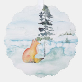 水の色メリークリスマスウィッシュキツネ&ツリー オーナメントカード