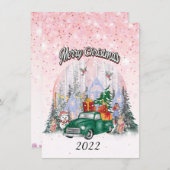 水の色メリークリスマスギフトの車 シーズンカード (正面/裏面)