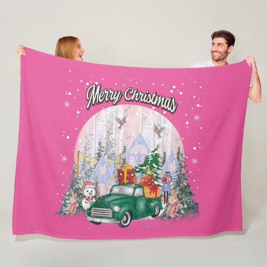 水の色メリークリスマスギフトの車 フリースブランケット (インサイチュ)