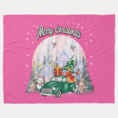 水の色メリークリスマスギフトの車 フリースブランケット (正面(横))