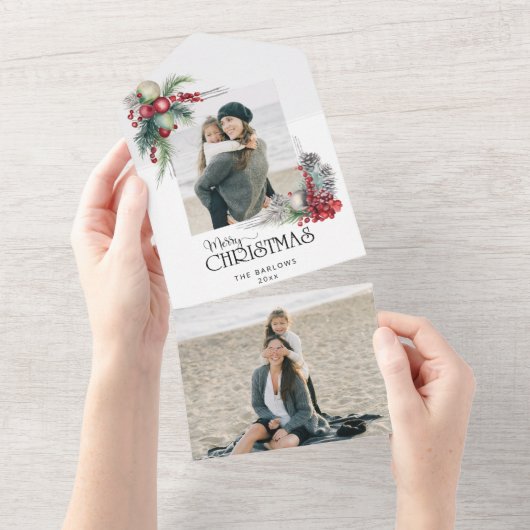 水の色メリークリスマスクリスマスフローラ写真 オールインワン招待状 (貼ってはがせる)