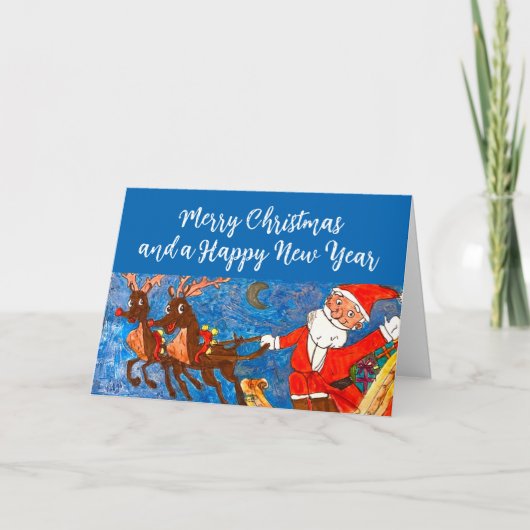 水の色メリークリスマスサンタトナカイ シーズンカード (正面)