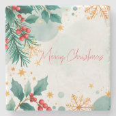 水の色メリークリスマスストーンコースターエレガント- ストーンコースター (正面)