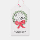 水の色メリークリスマスパインリースホリデー ギフトタグ (正面)