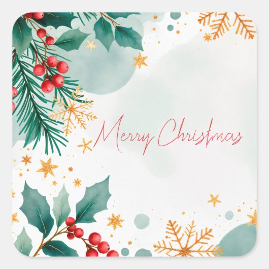 水の色メリークリスマスホリデーステッエレガントク スクエアシール (正面)