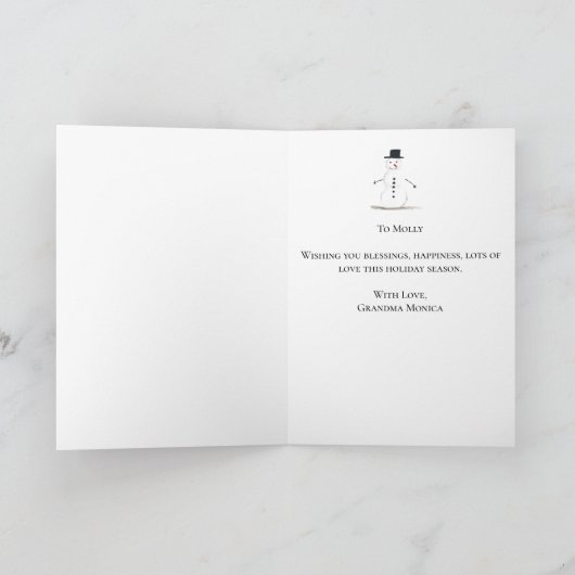 水の色メリークリスマス雪だるま孫娘 シーズンカード (内部)