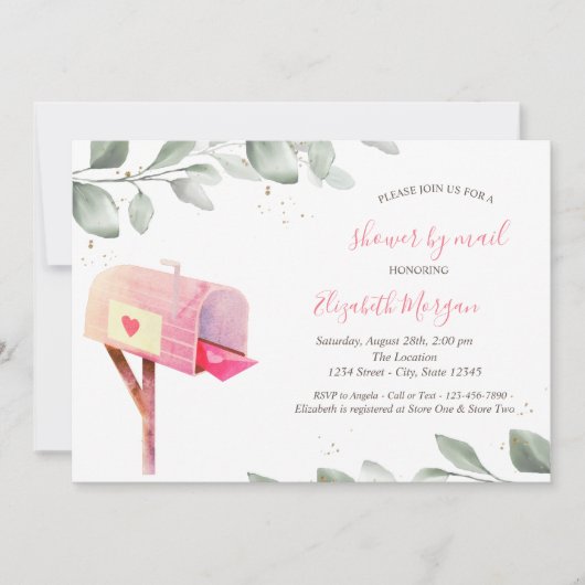 水の色メールボックスのツリー葉の仮想ベビーシャワー 招待状 (正面)