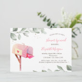 水の色メールボックスのツリー葉の仮想ベビーシャワー 招待状 (スタンド正面)