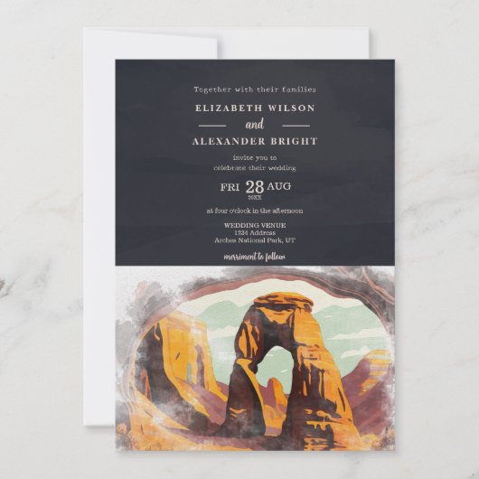 水の色モアブアーチズパークユタ結婚ーズ 招待状 (正面)