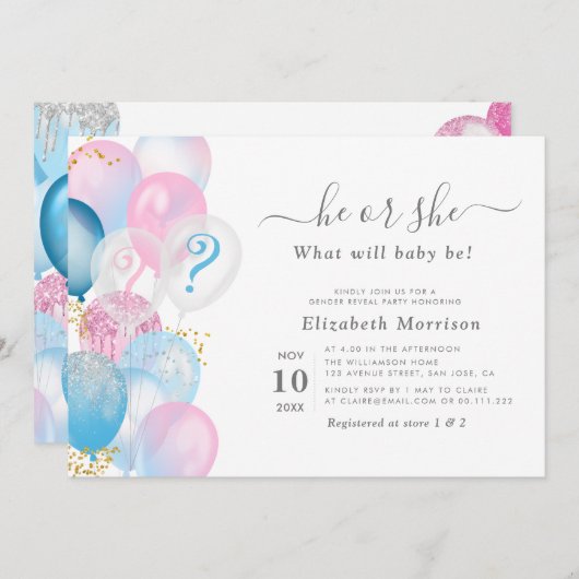 水の色モダンの花房ジェンダーが明らかにする 招待状 (正面/裏面)