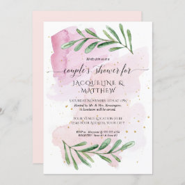 水の色モダンカップルのシャワーEucalyptus葉の 招待状