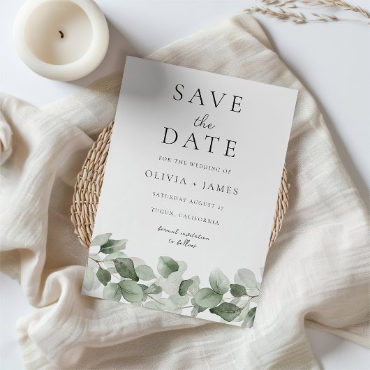 水の色モダングリーンリーフエレガントな結婚式 セーブザデート