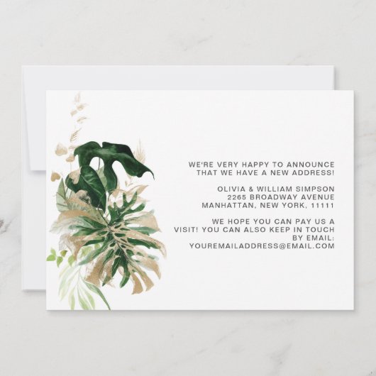 水の色モダンジャングル熱帯緑の動き 案内状 (裏面)