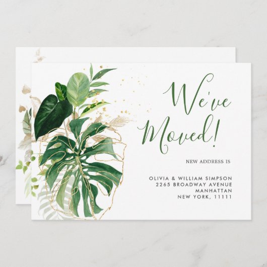 水の色モダンジャングル熱帯緑の動き 案内状 (正面/裏面)