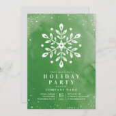水の色モダンスノーフレーク緑のクリスマスパーティー 招待状 (正面/裏面)
