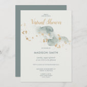 水の色モダンセージ緑の仮想ブライダルシャワー 招待状 (正面/裏面)