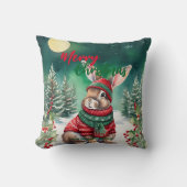 水の色モダンバニーラビットクリスマスツリー雪 クッション (正面)