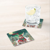 水の色モダンバニーラビットクリスマスツリー雪 スクエアペーパーコースター (インサイチュ)