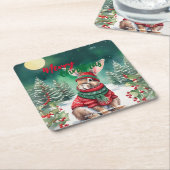水の色モダンバニーラビットクリスマスツリー雪 スクエアペーパーコースター (アングル)