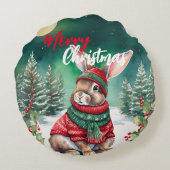 水の色モダンバニーラビットクリスマスツリー雪 ラウンドクッション (裏面)