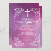 水の色モダンファーストホーリーコミュニオン招待状 招待状 (正面/裏面)