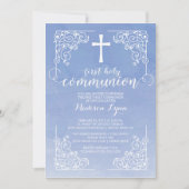 水の色モダンファーストホーリーコミュニオン招待状 招待状 (正面)