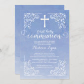 水の色モダンファーストホーリーコミュニオン招待状 招待状 (正面/裏面)