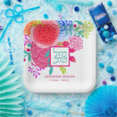 水の色モダンフローラバルミツワーマゼルトフ ペーパープレート (パーティー)