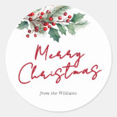 水の色モダンフローラメリークリスマス ラウンドシール (正面)