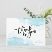水の色モダンブルーボーイオーボーイベビーシャワーよりも サンキューカード (スタンド正面)