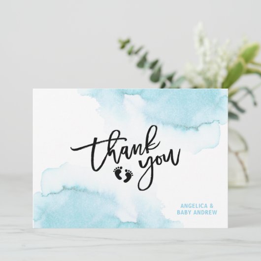 水の色モダンブルーボーイオーボーイベビーシャワーよりも サンキューカード (スタンド正面)