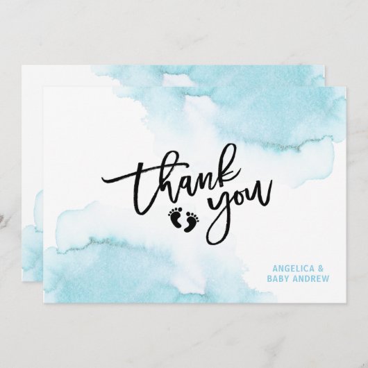水の色モダンブルーボーイオーボーイベビーシャワーよりも サンキューカード (正面/裏面)