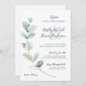 水の色モダンユーカリ結婚式の招待 招待状 (正面/裏面)