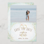 水の色モダンリングや輪twig開花幾何学的な写真 セーブザデート (正面/裏面)