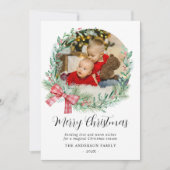 水の色モダンリースボウフォトクリスマス シーズンカード (正面)