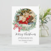 水の色モダンリースボウフォトクリスマス シーズンカード (スタンド正面)