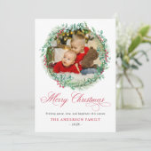 水の色モダンリースボウフォトクリスマス シーズンカード (スタンド正面)