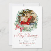 水の色モダンリースボウフォトクリスマス シーズンカード (正面)