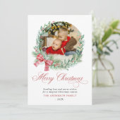 水の色モダンリースボウフォトクリスマス シーズンカード (スタンド正面)